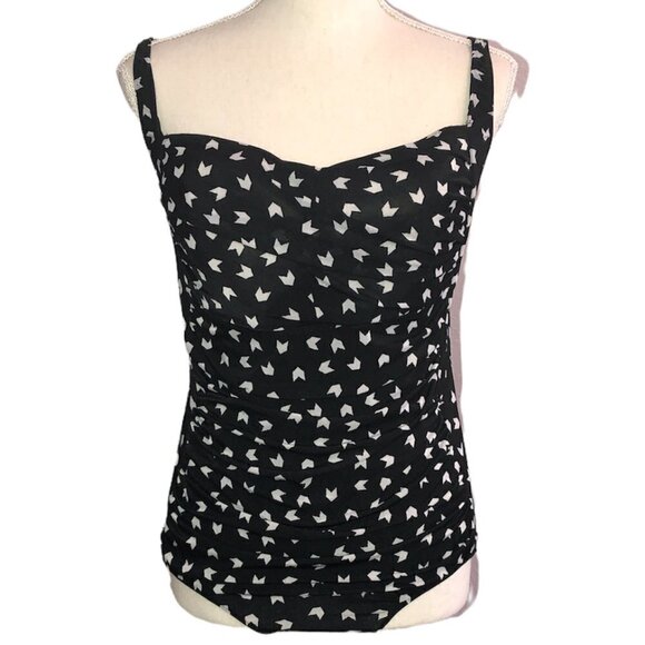 Handmade Swimsuit Women's Size Medium Black White Twist-Top Ruched One Piece - Picture 1 of 8